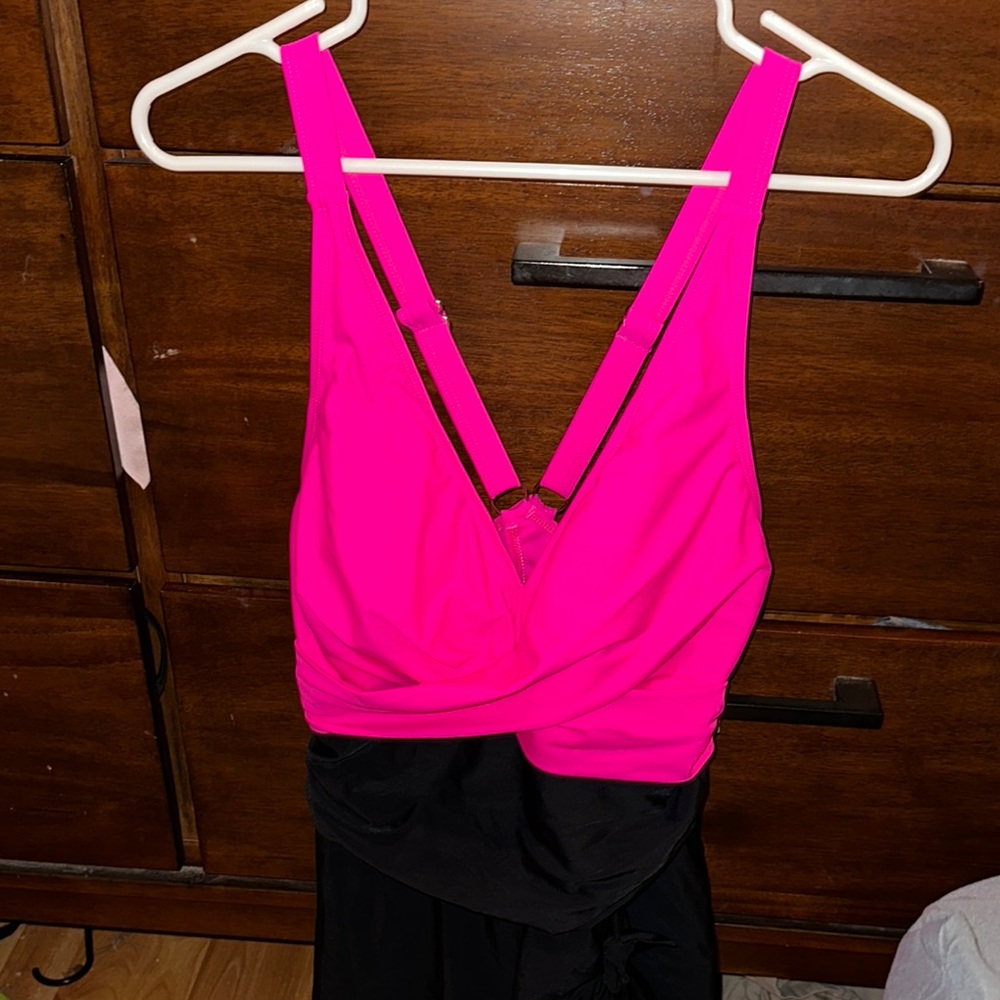 Pink and Black Women's One Piece Swimsuit